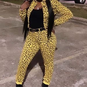Yellow-Black cheetah print 2 piece set